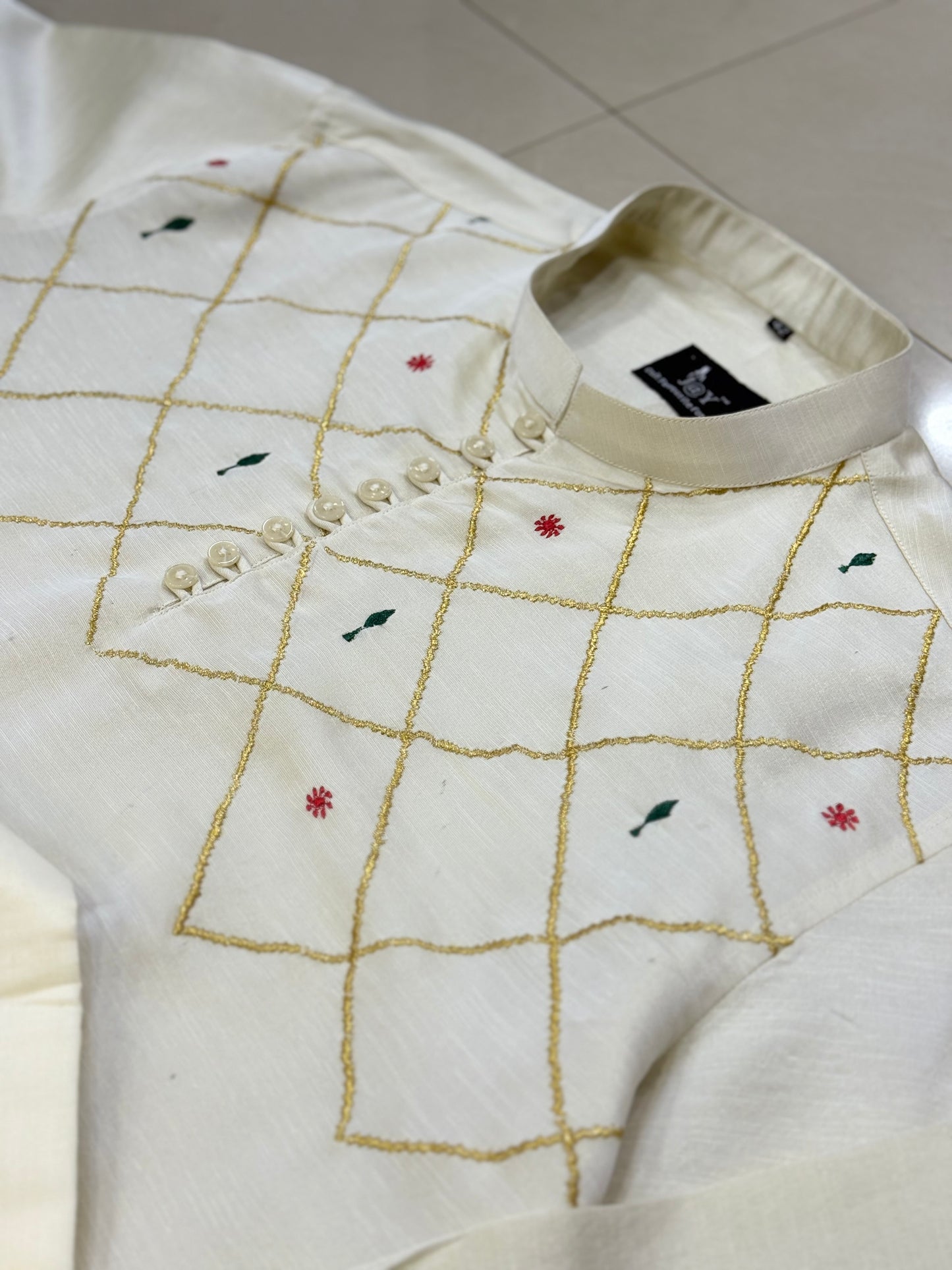 Satin Linen Kurta with embroidery