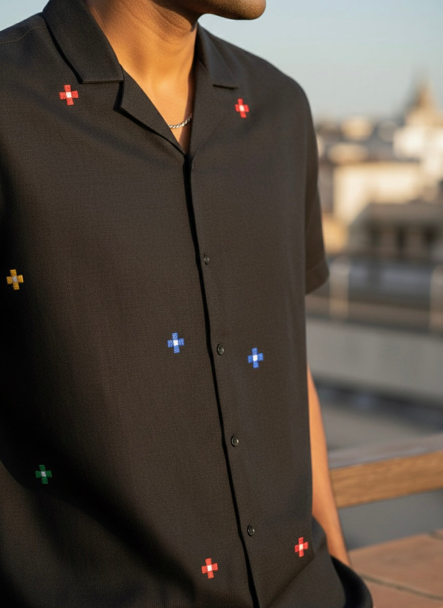 Black Multi Coloured Embroidery Shirt