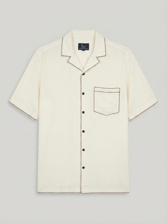 Classic Border Work Offwhite Shirt