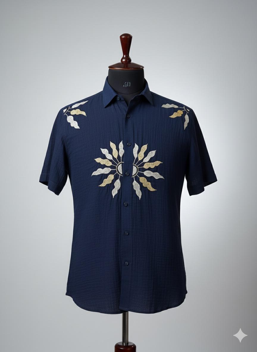 Navy Blue Shirt with Mandala style