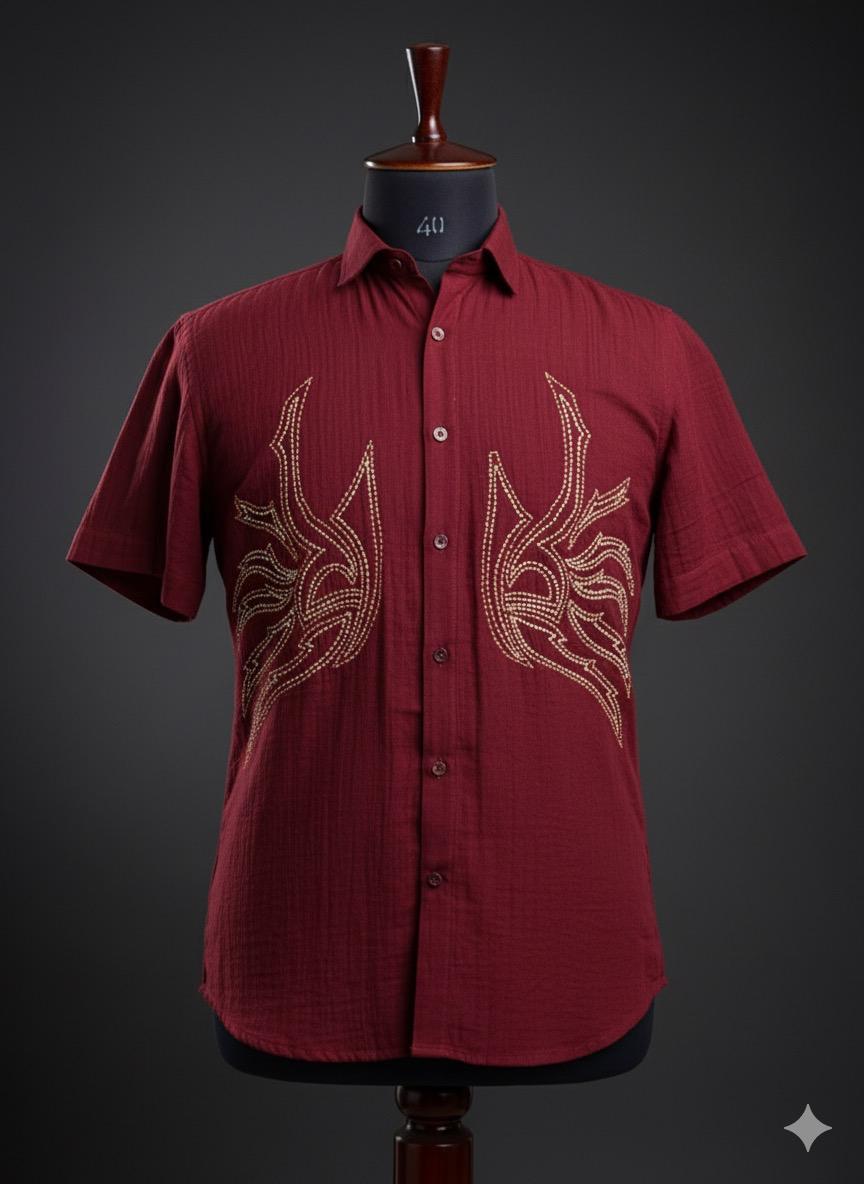 Maroon Shirt with Wings Embroidery