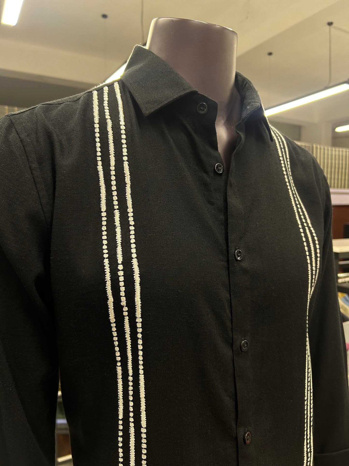 Parallel Embroidery Double Layer Black Shirt