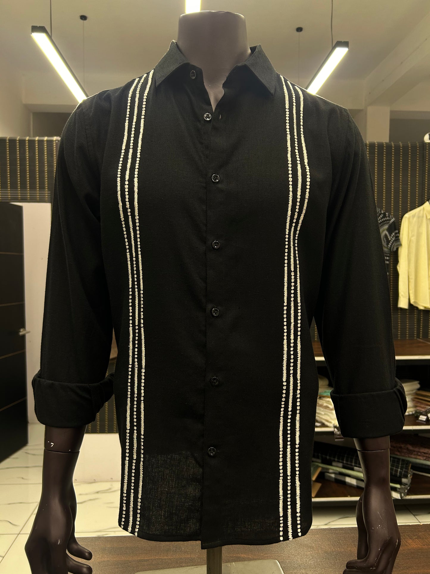 Parallel Embroidery Double Layer Black Shirt