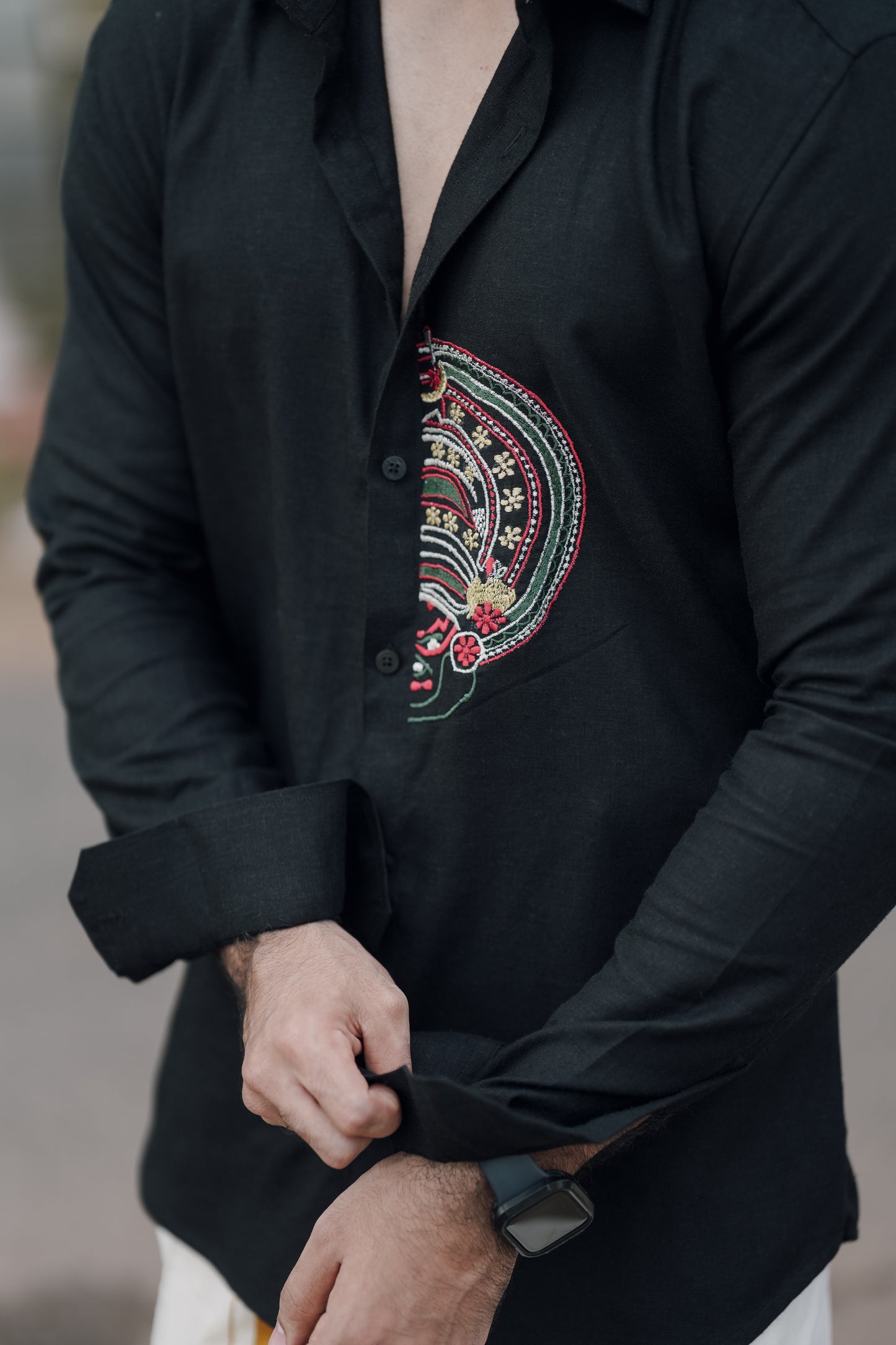 Kathakali Embroidery Double Black Shirt