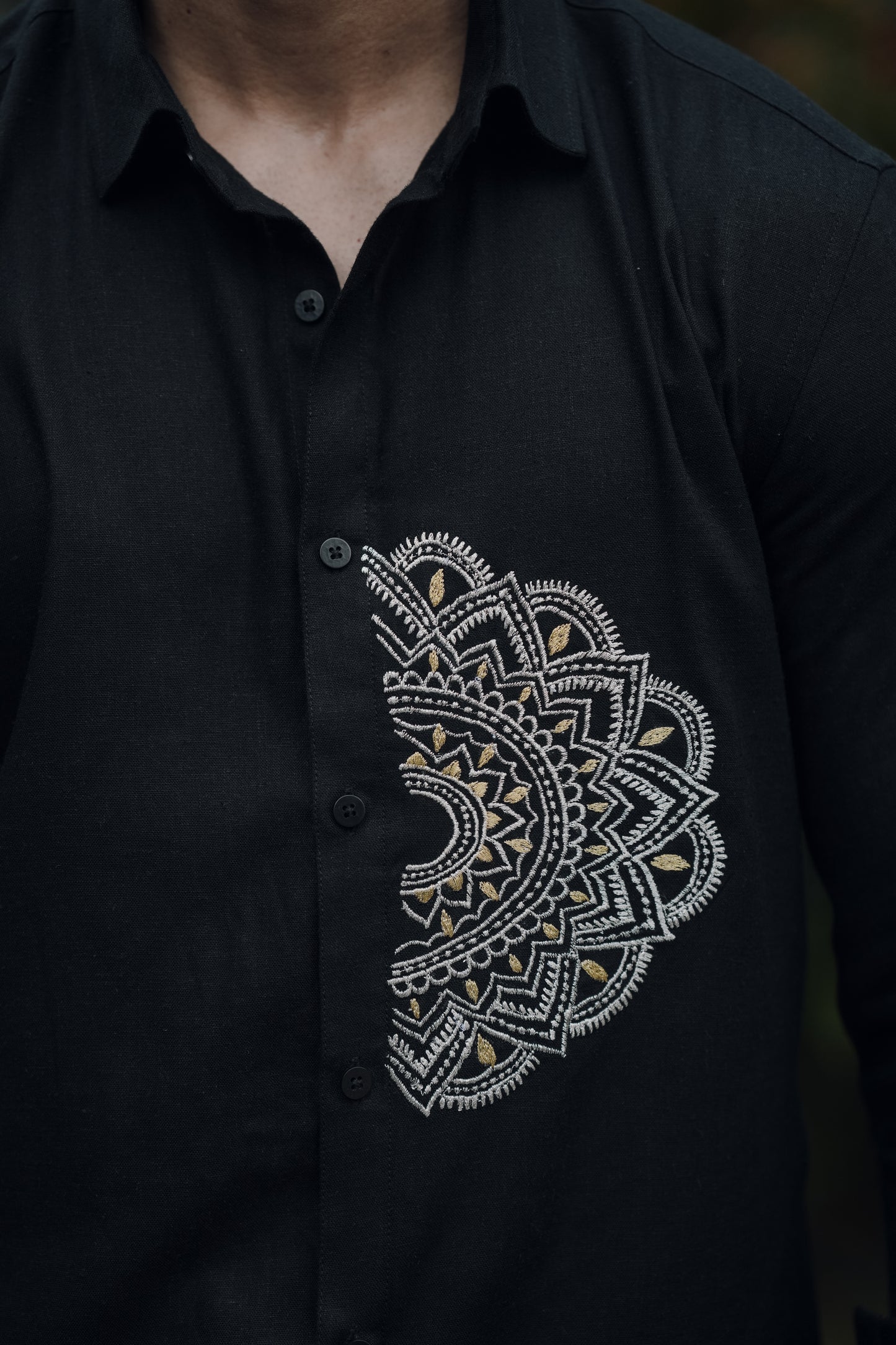 Kerala Traditional Pookalam Embroidery Double Black Shirt