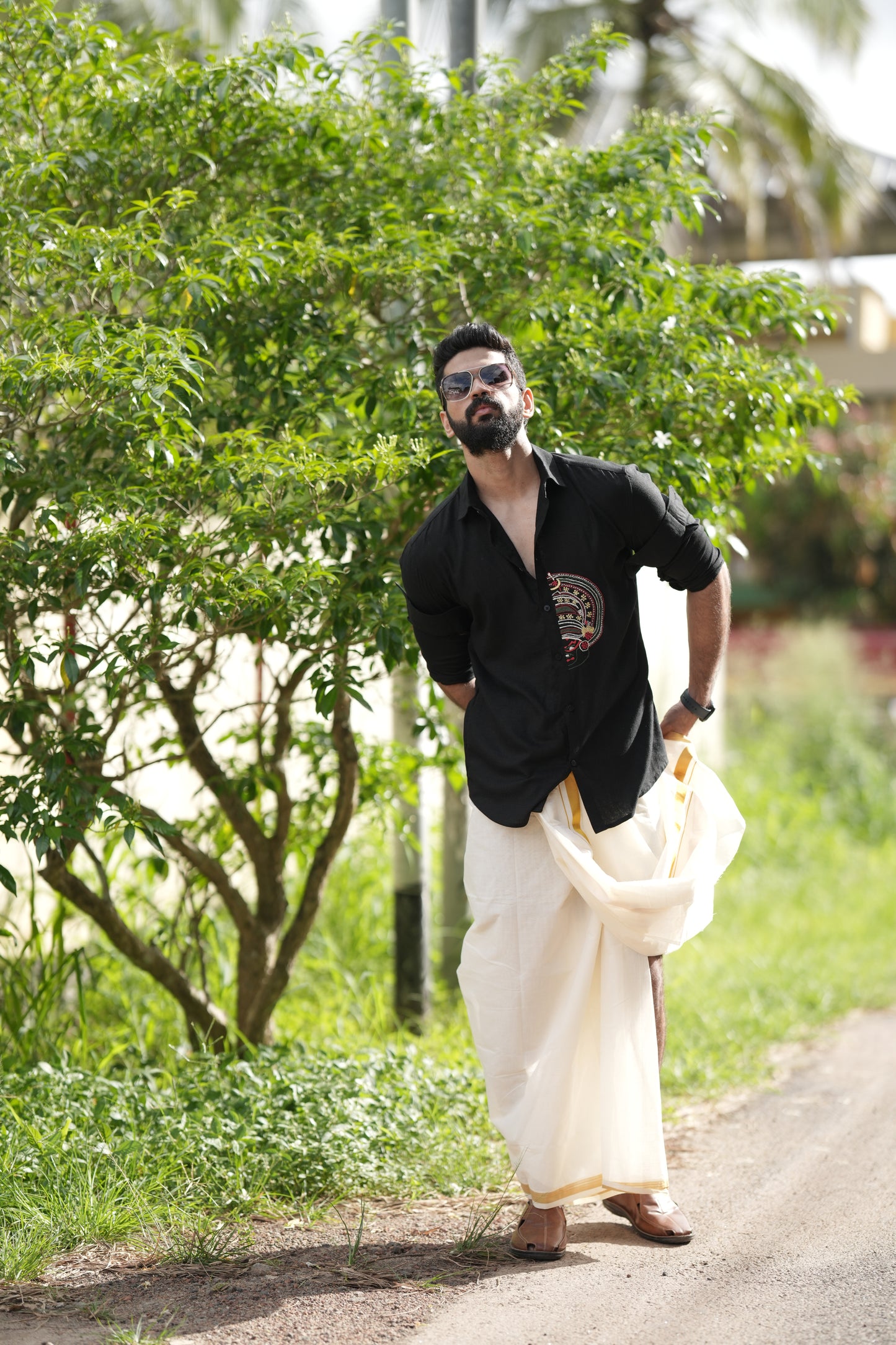 Kathakali Embroidery Double Black Shirt
