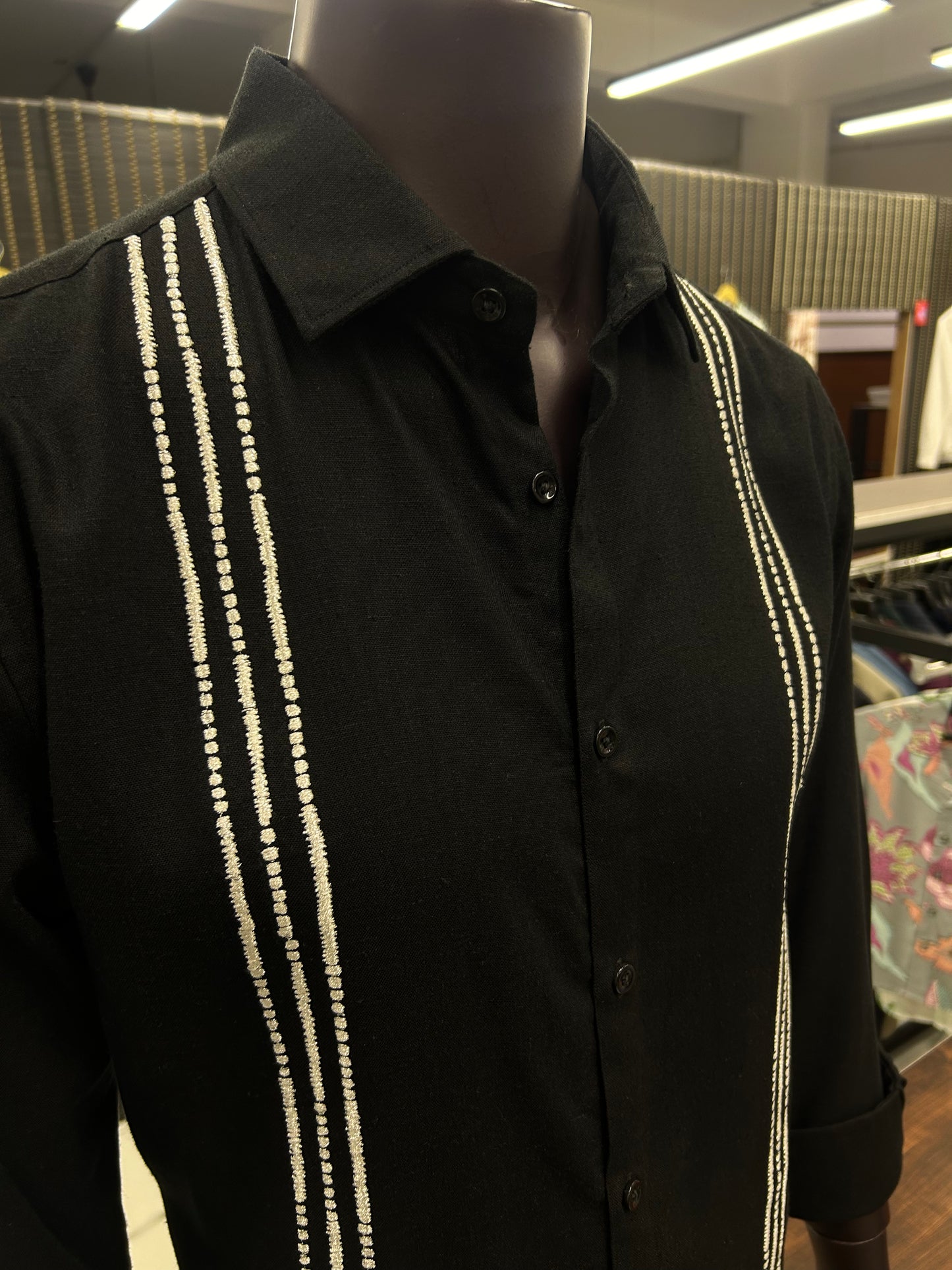 Parallel Embroidery Double Layer Black Shirt