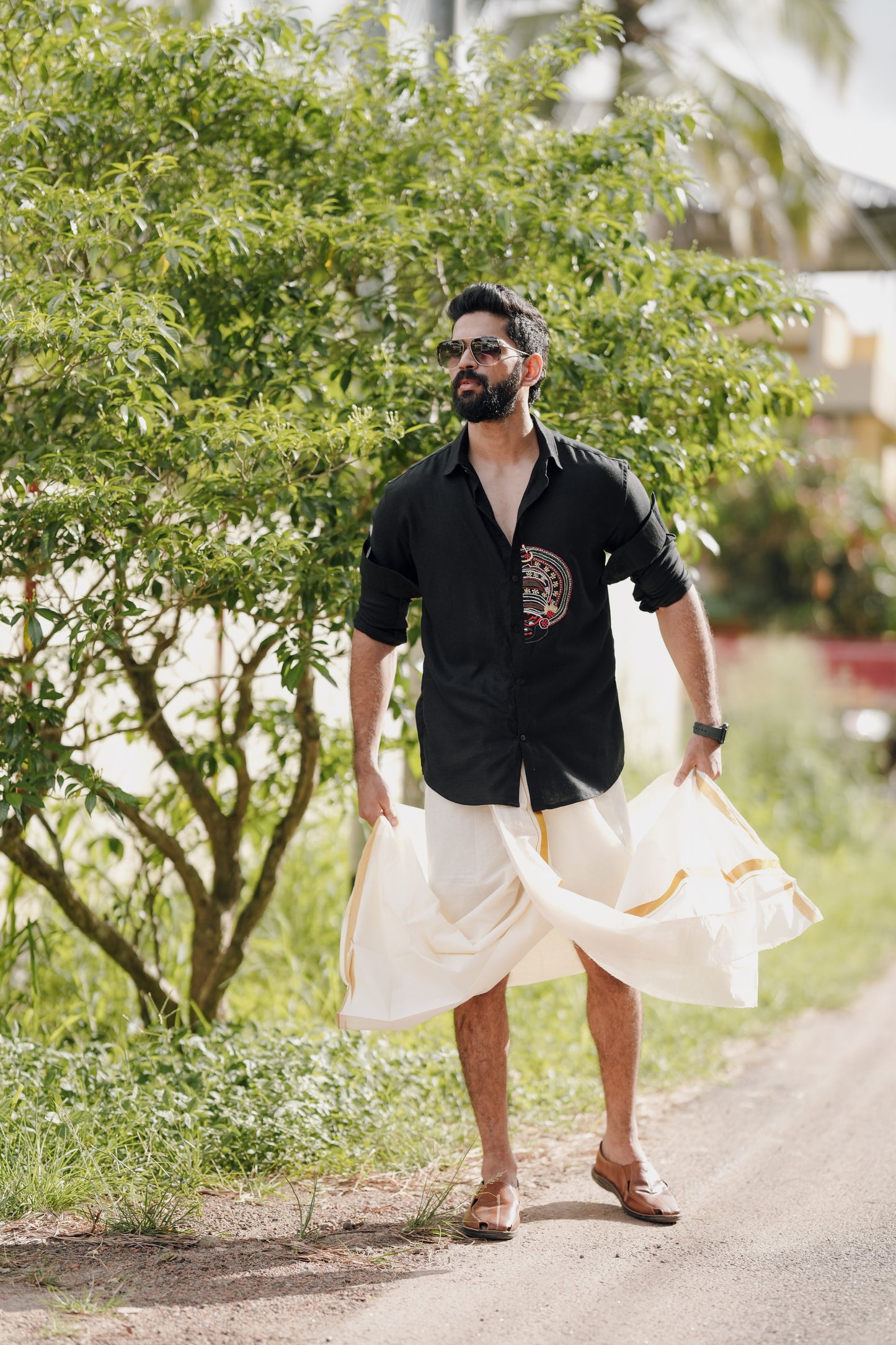 Kathakali Embroidery Double Black Shirt