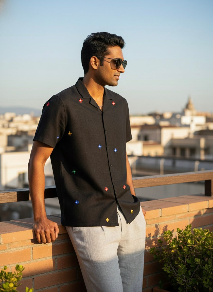 Black Multi Coloured Embroidery Shirt