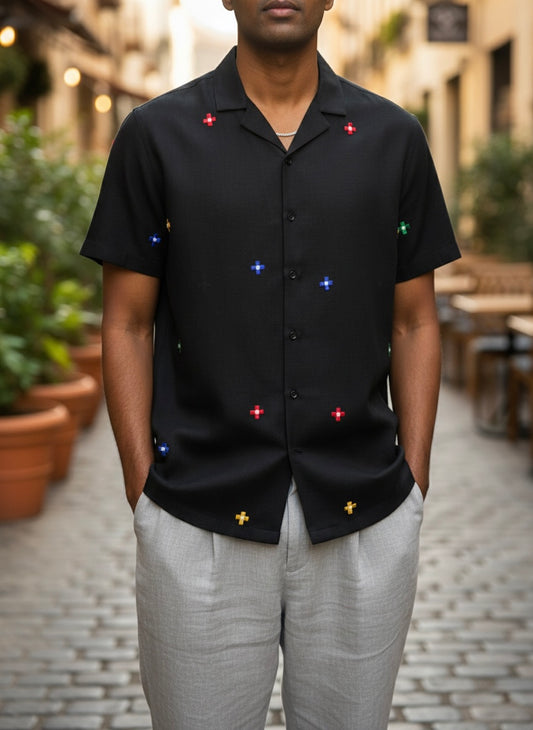 Black Multi Coloured Embroidery Shirt
