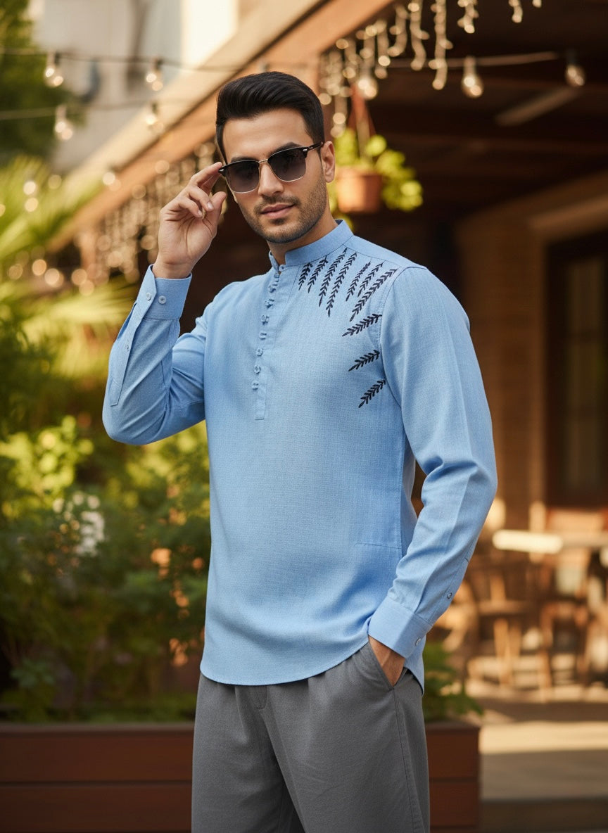 Blue Leaf Short kurta