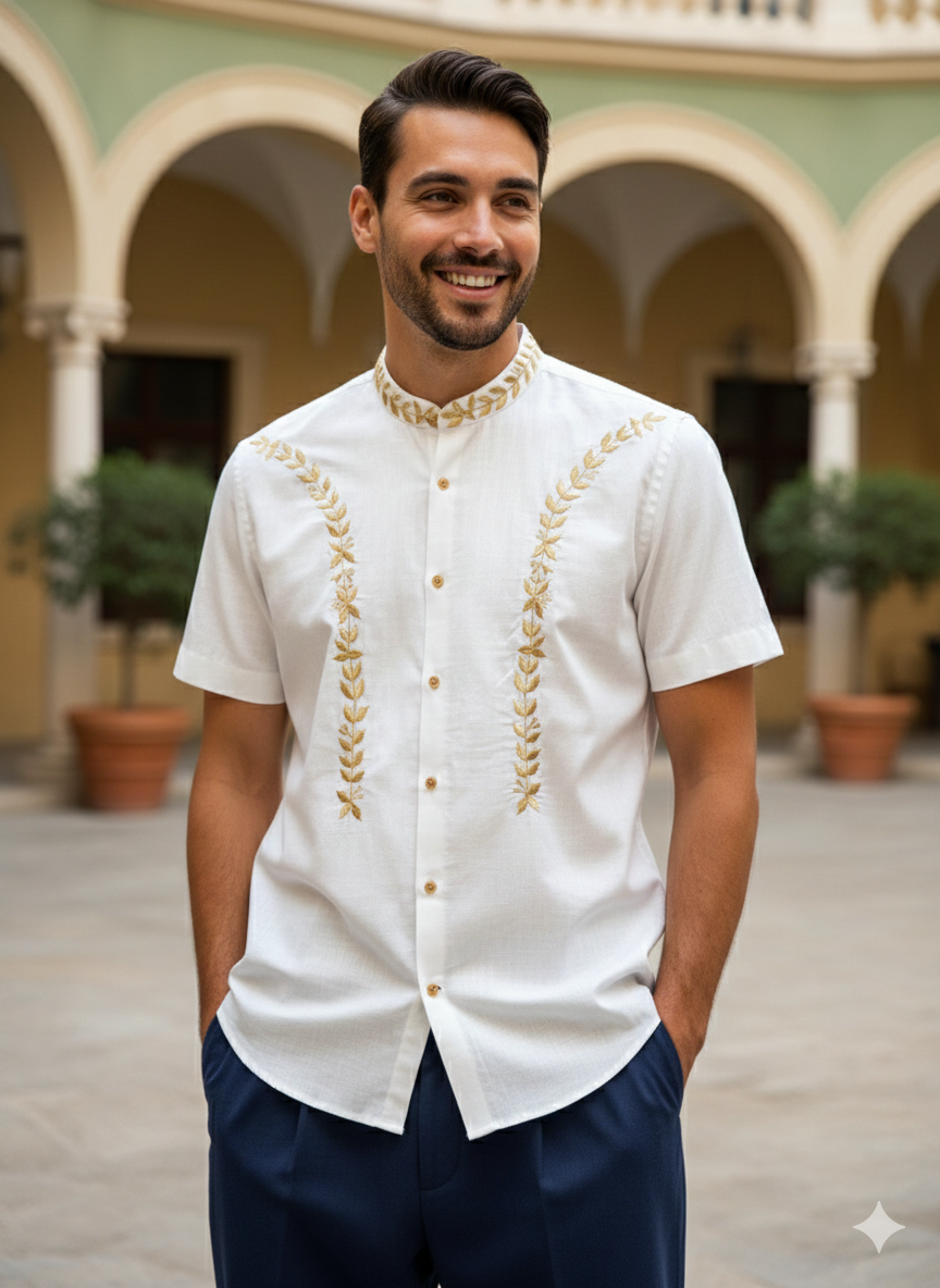 White shirt with Gold Embroidery