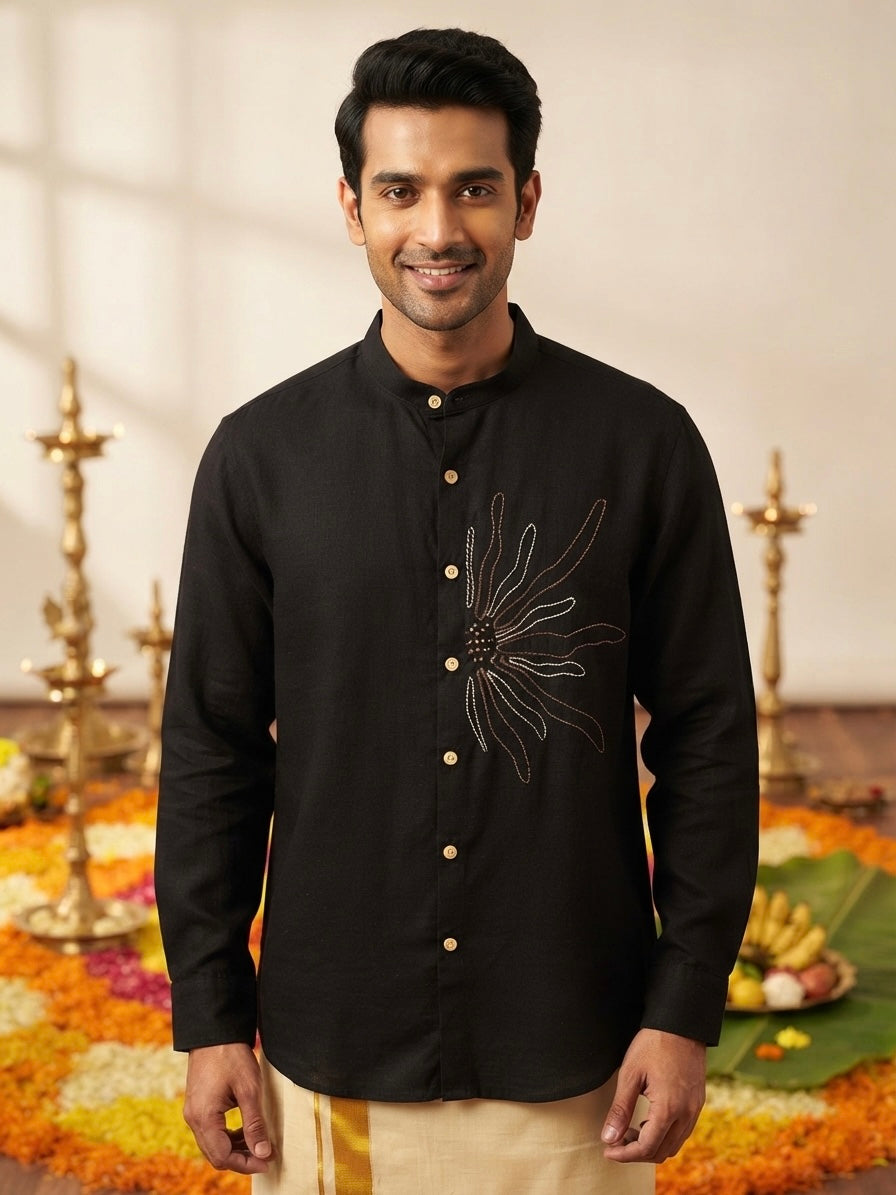 Border Flower Black Shirt