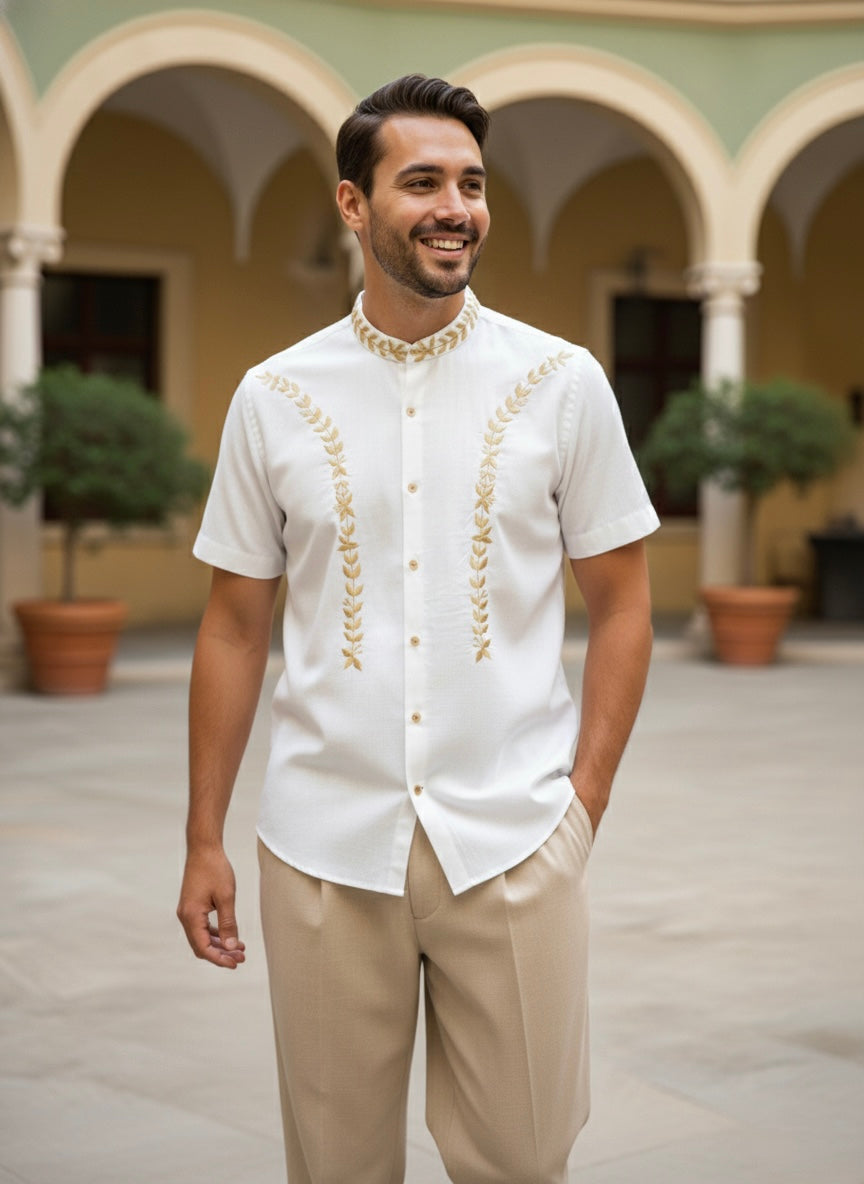White shirt with Gold Embroidery