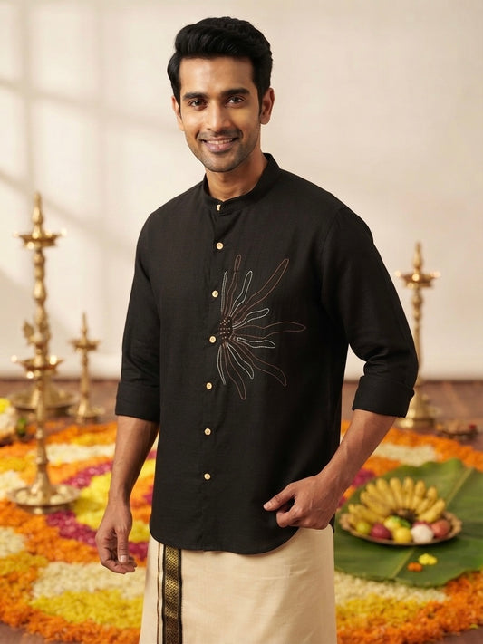 Border Flower Black Shirt