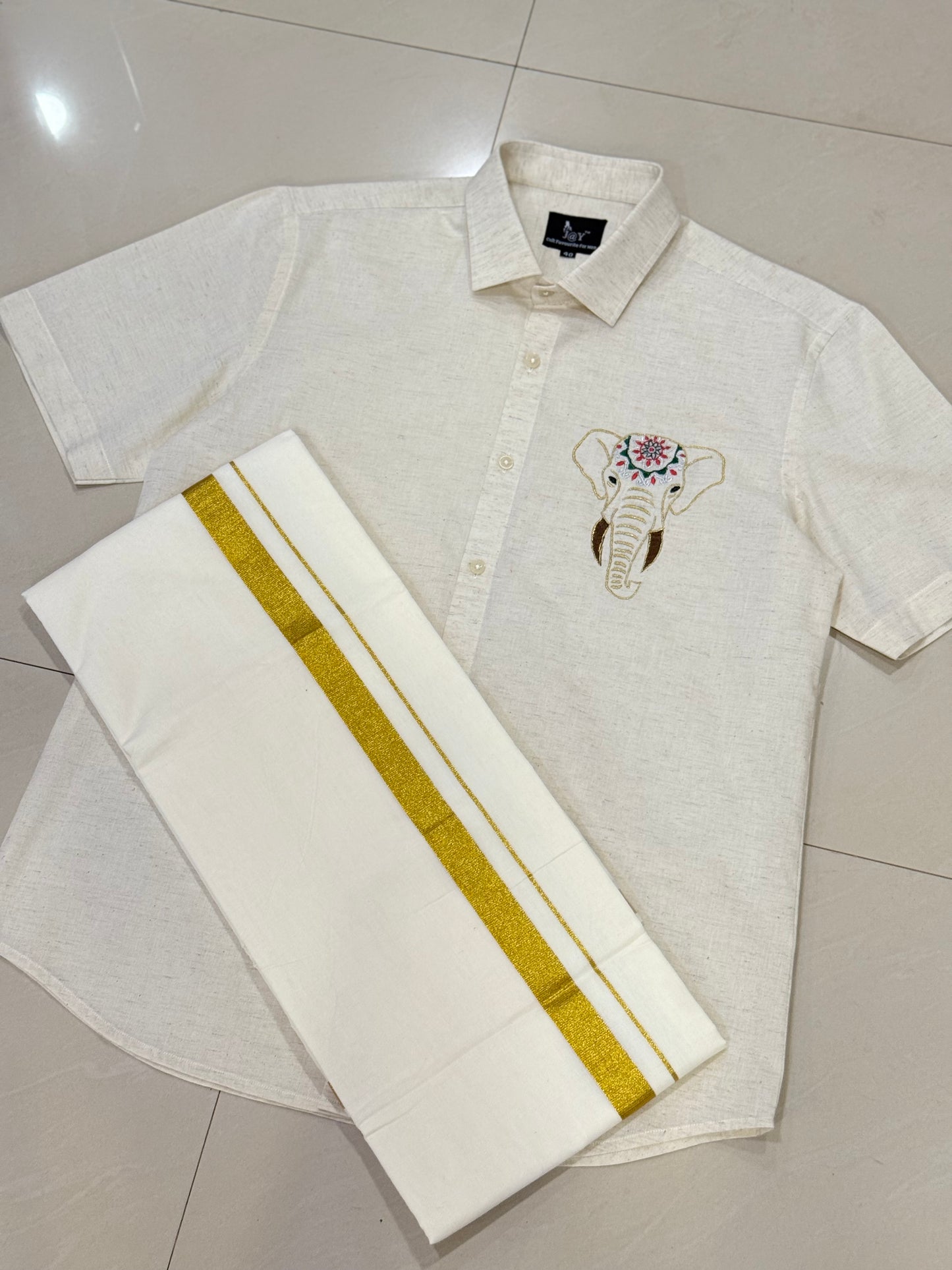 Cotton shirt - Elephant Mandala Style Embroidery