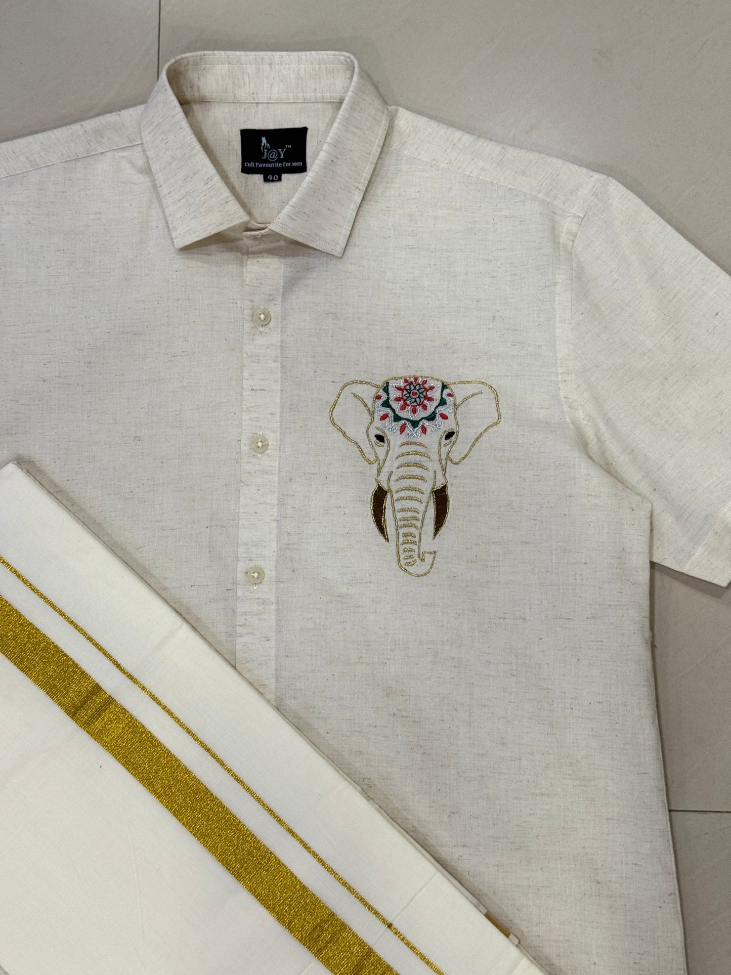 Cotton shirt - Elephant Mandala Style Embroidery