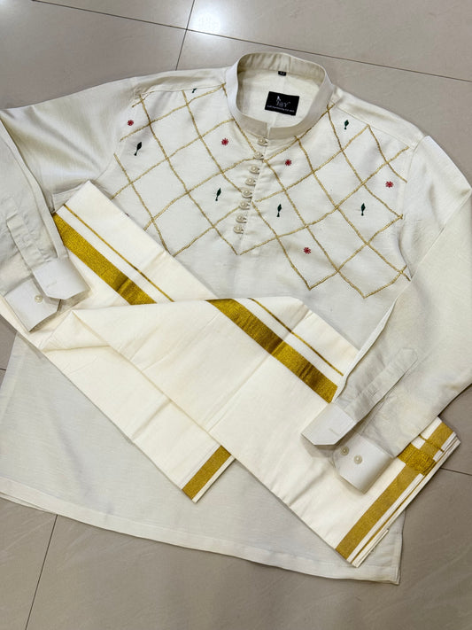 Satin Linen Kurta with embroidery