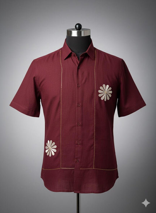 Maroon Shirt with  Flower Embroidery