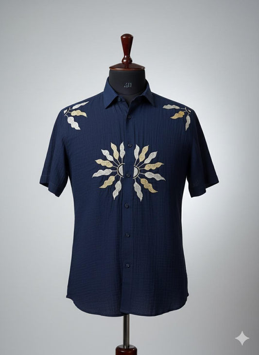 Navy Blue Shirt with Mandala style