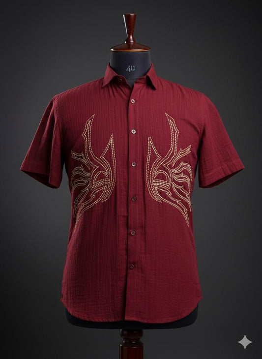Maroon Shirt with Wings Embroidery