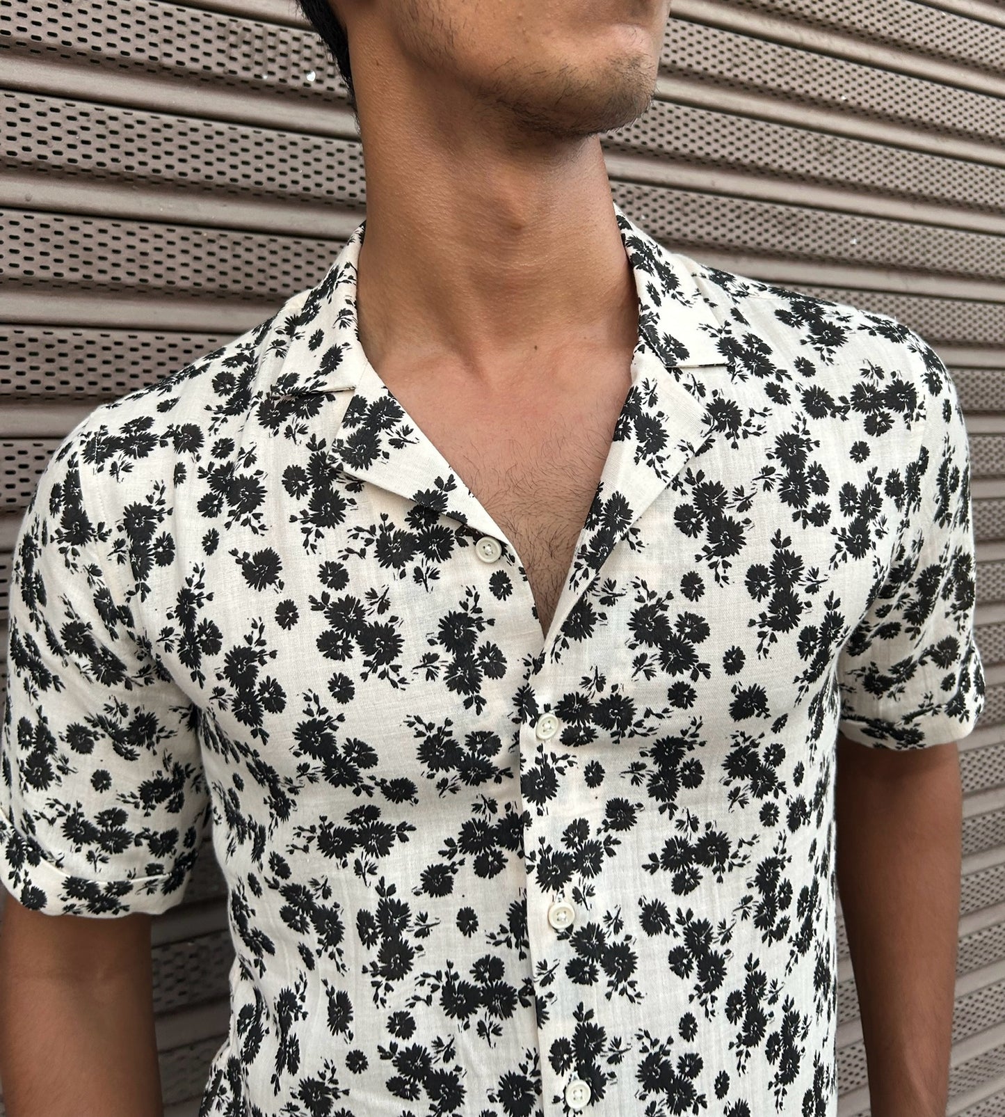 Black floral shirt