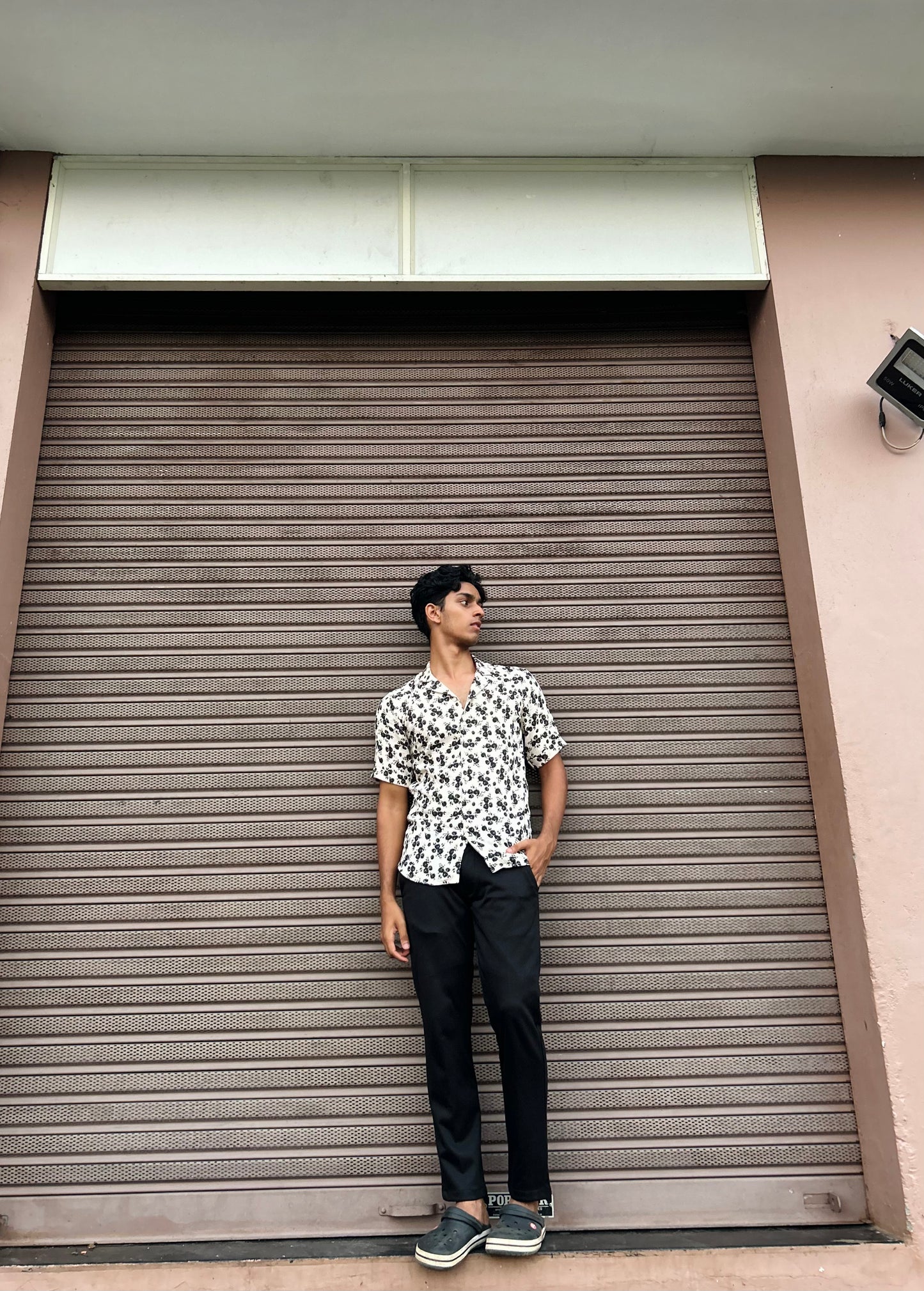 Black floral shirt