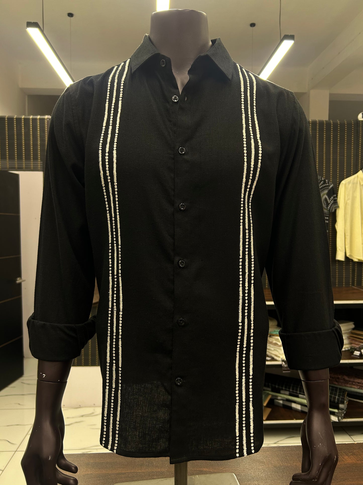 Parallel Embroidery Black Shirt