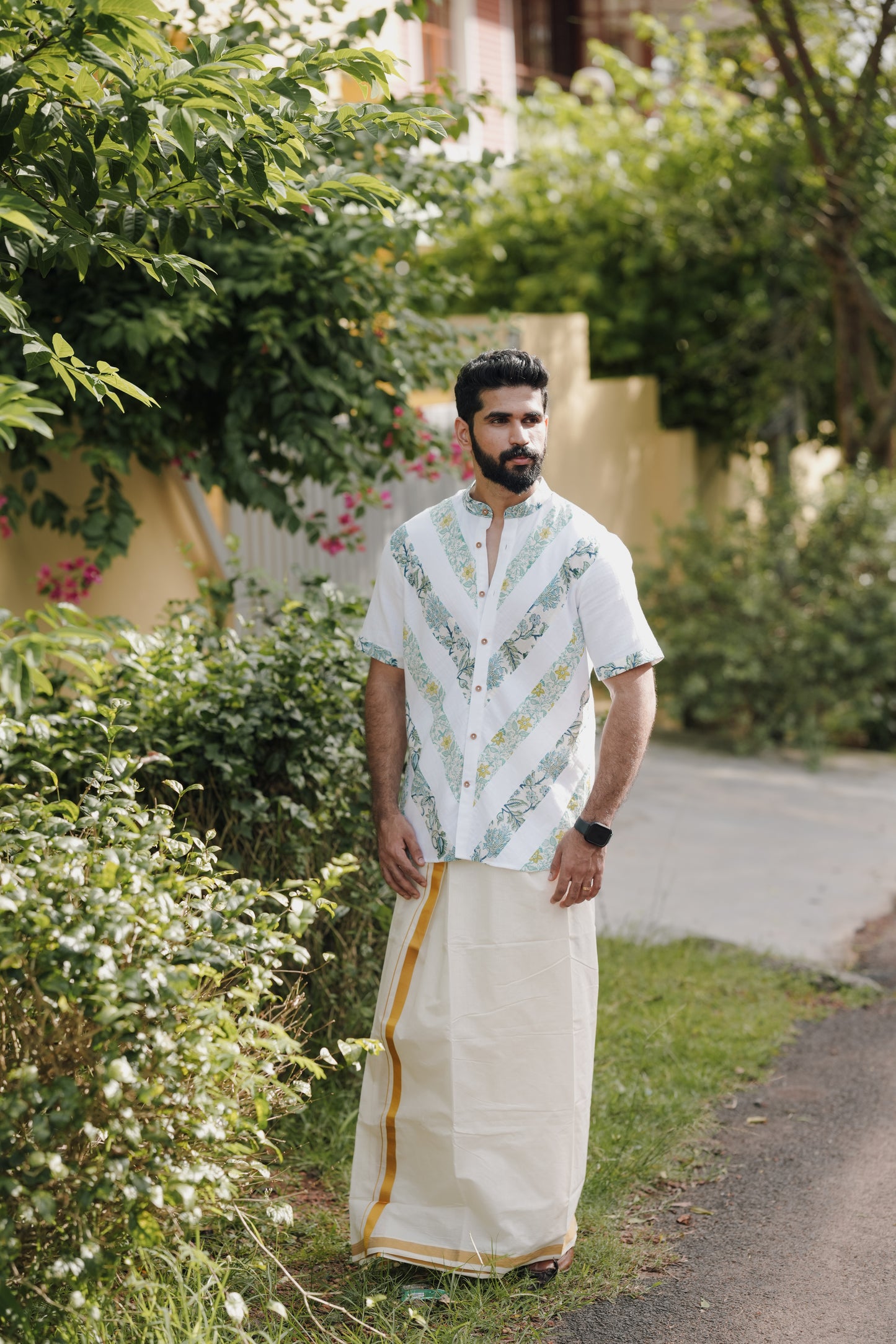 Printed Shirt with Mandarin Collar