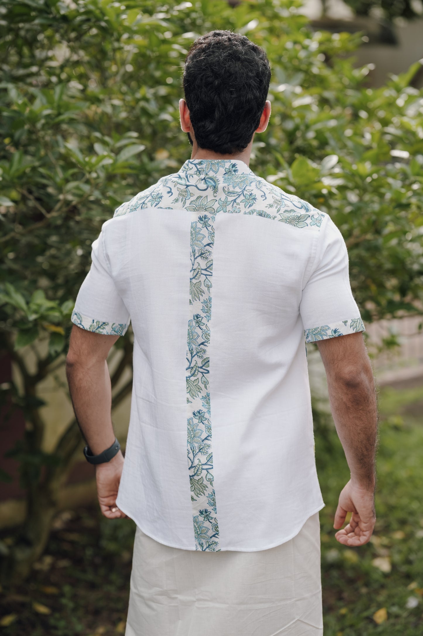 Printed Shirt with Mandarin Collar