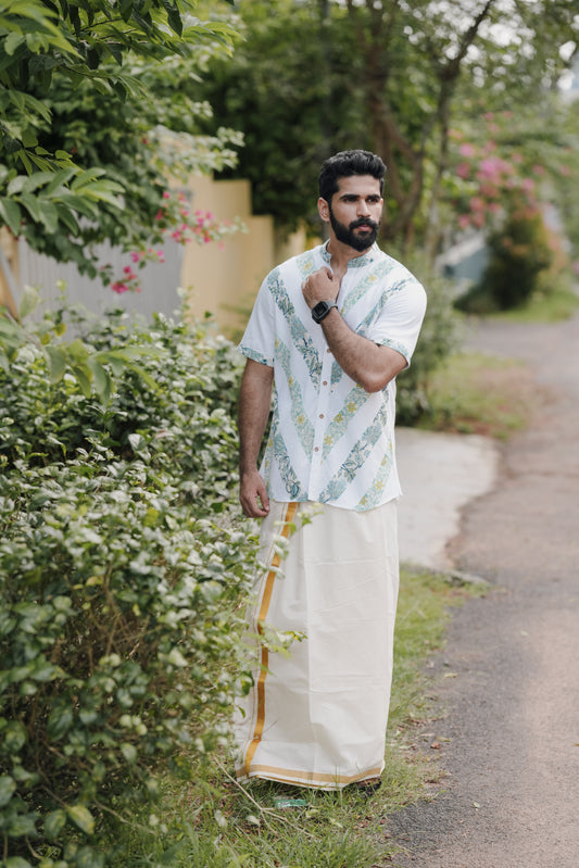 Printed Shirt with Mandarin Collar