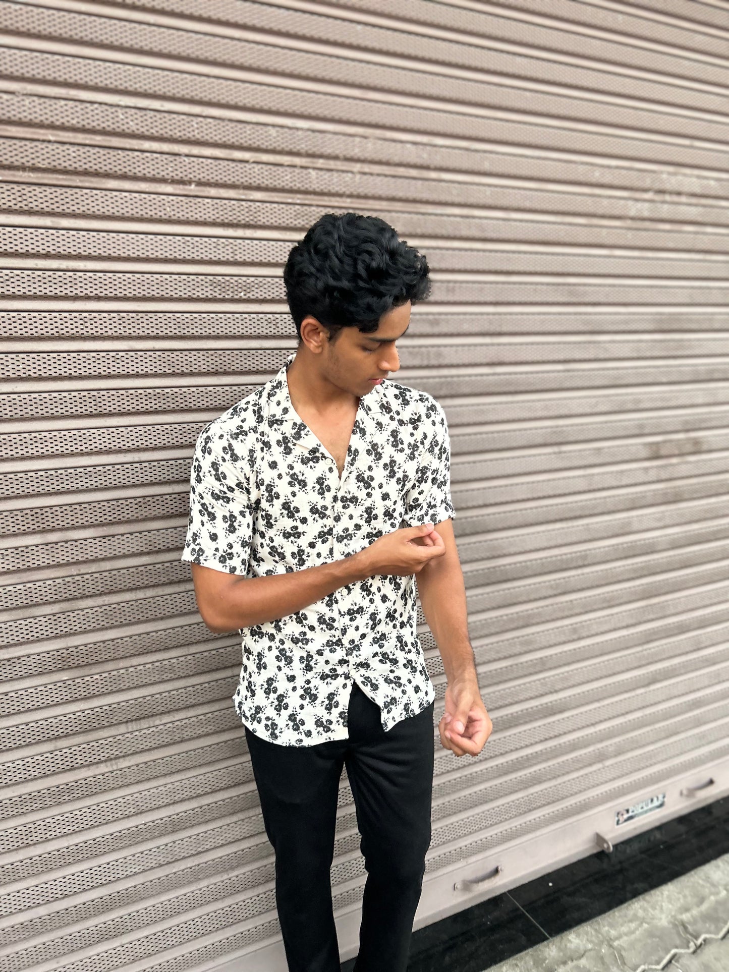 Black floral shirt